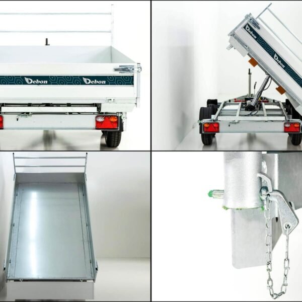 Benne basculante triaxiale Debon 180×306 2,6 t – pompe électrique – rampes – supports, véhicule neuf